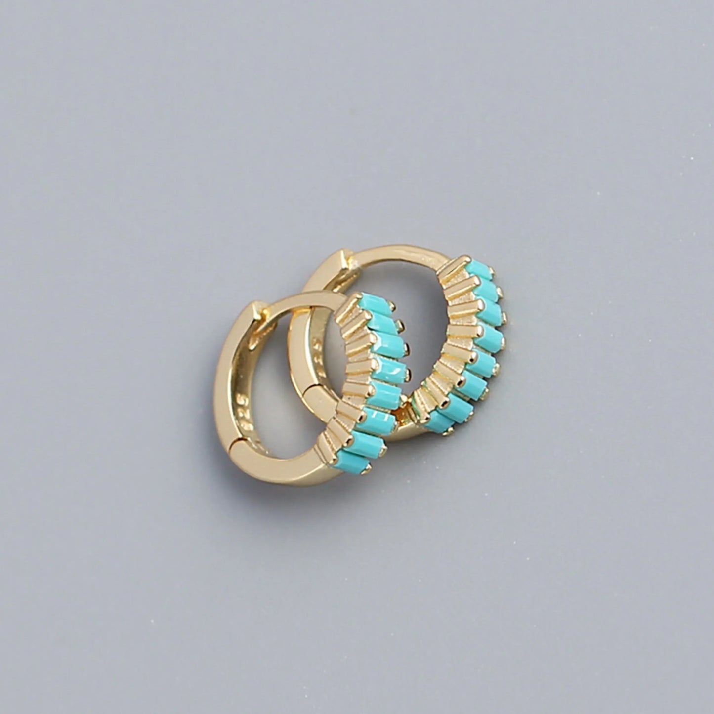 925 Sterling Silver Earring Fashion Rectangle Color Zircon Round Ear Ring Ear Bone Wild Trend Sweet Simple Women Girl Ear Jewelr