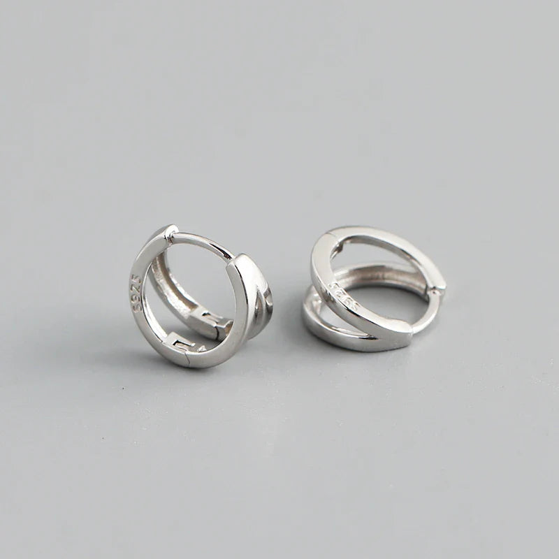 WANTME 925 Sterling Silver Simple Glossy Double Ear Buckle for Women Unique Charm Party Hoop Earrings Fine Jewelry Accessories