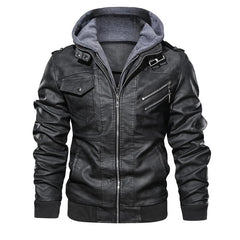 Winter Men's PU Leather Jacket Casual Man Motorcycle Leather Hooded Coats