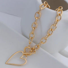 Punk Gold Color Bih Hollow Heart Pendant Necklace for Women Imitation Metal