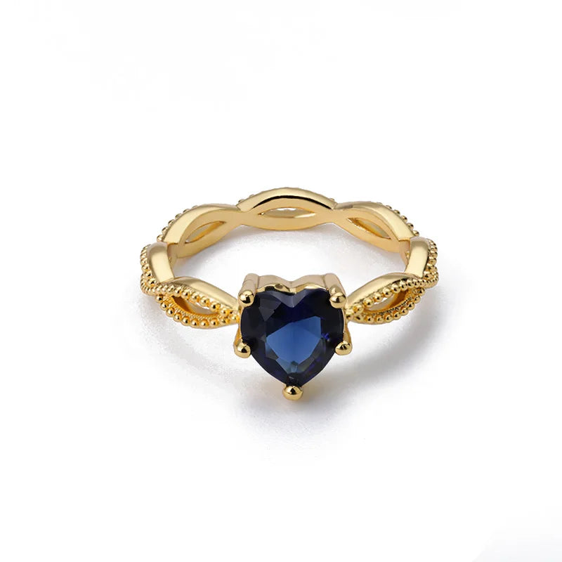Blue Gem Heart Rings For Women Zirconia Silver Color Couple Heart Ring Party Gift