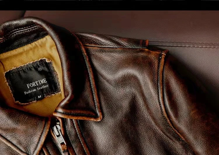 Men Leather Jacket  Swallow Tailed Vintage Motorcycle Top Cowhide Coat