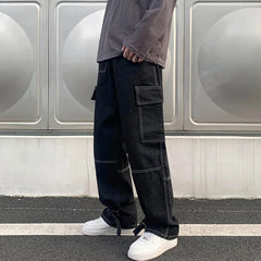 Men Wide Leg Jeans Hip Hop Casual Men's Straight Baggy Denim Pants Streetwear