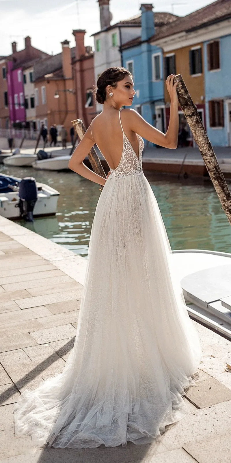 White Bridesmaid Dresses: Wedding Dresses Boho Side Split Spaghetti Illusion Boho