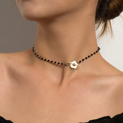 Fashion Luxury Black Crystal Glass Bead Chain Choker Necklace