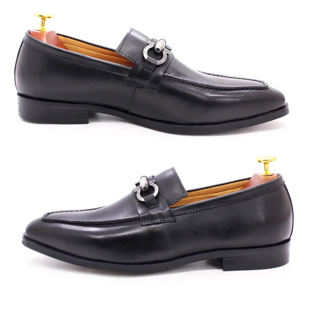 Men Dress Shoes Loafers Genuine Leather Shoes Business Wedding Party Shoes men Slip On Casual Black Shoes Office Formal shoes