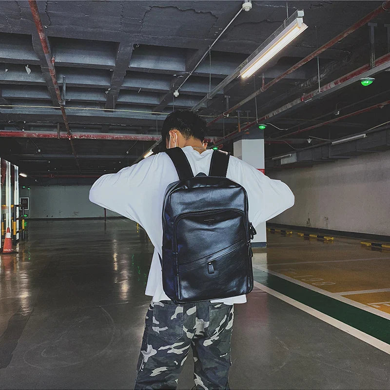 Men Backpack PU Leather Bagpack Large Laptop Backpacks Male Mochilas Casual Schoolbag For Teenagers Boys High Quality Rucksack