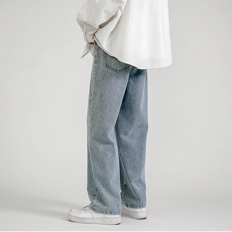 Men Wide Leg Jeans Streetwear Straight Baggy Denim Pants Male Brand Trousers