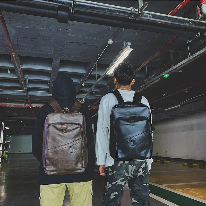 Men Backpack PU Leather Bagpack Large Laptop Backpacks Male Mochilas Casual Schoolbag For Teenagers Boys High Quality Rucksack