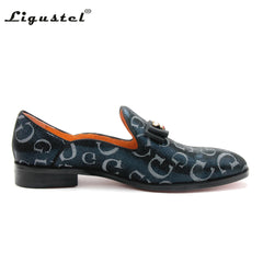 Genuine Leather Loafers Men Prom blue Casual Bee Shoes