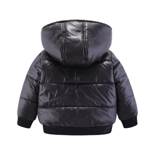 Little Boys Girls Winter Coats Solid Color Warm Thicken Cotton Removable Hooded Jacket