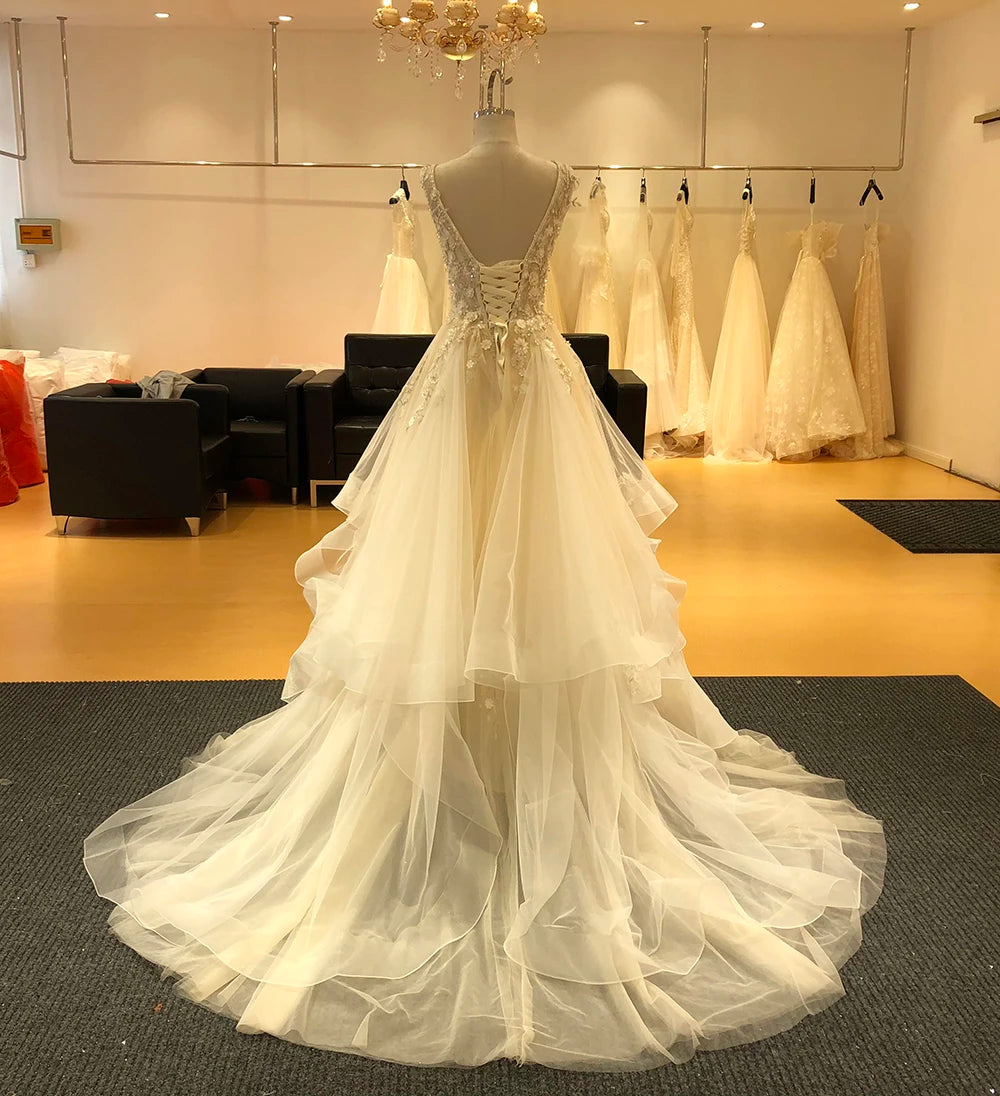 Evening Dresses: Wedding Dresses Luxury Beaded Backless Bridal Gown