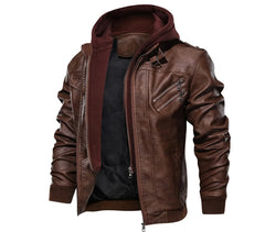 Winter Men's PU Leather Jacket Casual Man Motorcycle Leather Hooded Coats