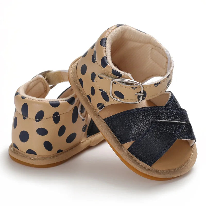 Baby Infant Girl Sandals Princess PU Pull Strap Flat Anti-Slip Rubber Sole