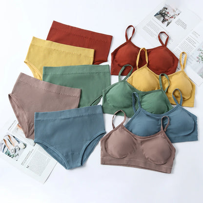 Women Underwear Seamless Bra Set High Waist Panties