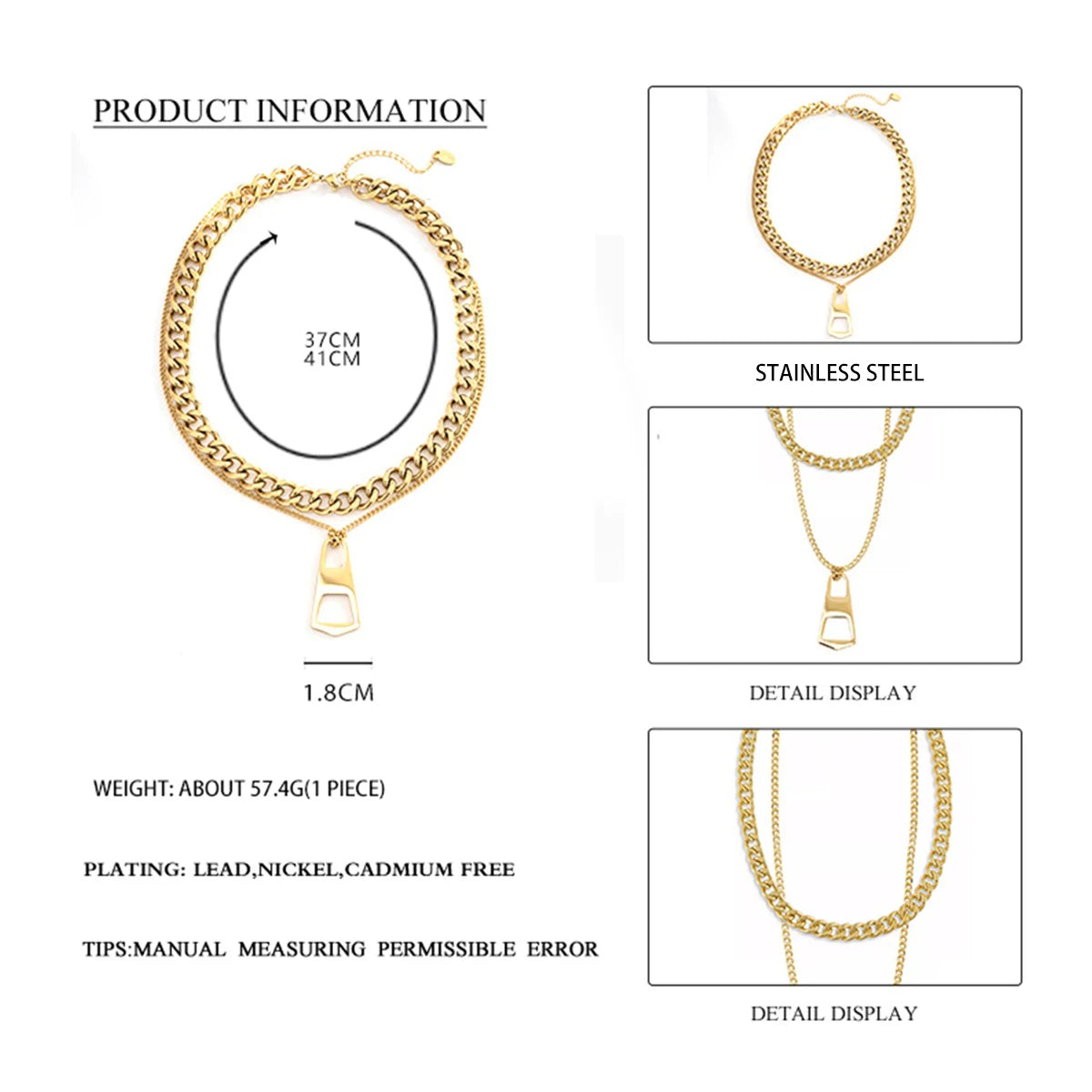 Stainless Steel Necklace Gold Plated Necklaces For Women Punk Style Geometric