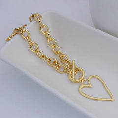 Punk Gold Color Bih Hollow Heart Pendant Necklace for Women Imitation Metal