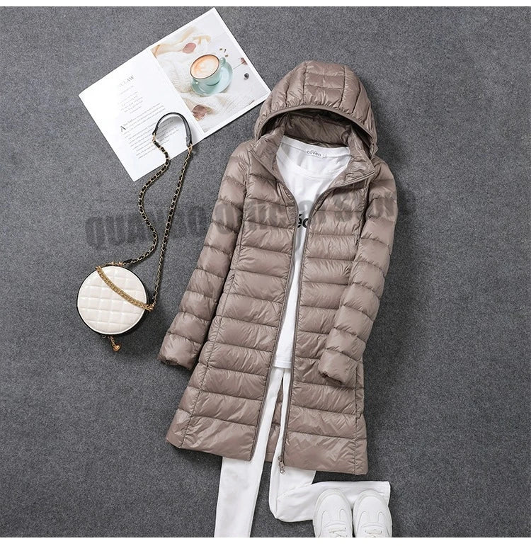 Women Ultra Lightweight Packable Long Puffer Jacket Autumn Winter