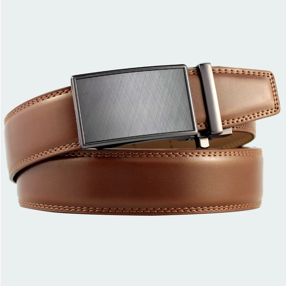 Mens Leather Belt  Automatic Genuine Leather Belts Belt Male Leisure Fashion Ratchet Belts for Men Pants Waistband Ремень