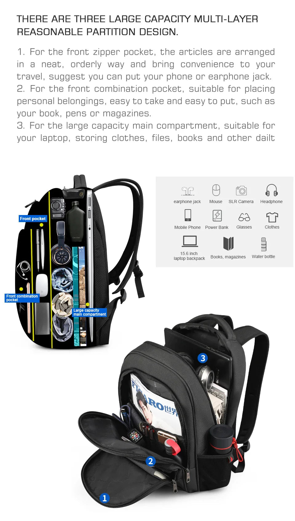 Tigernu Large Capacity Backpack 15.6inch Laptop Backpack Anti Theft Men Backpack College Schoolbag Travel Backpack Bag For Men