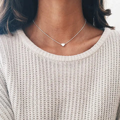 Tiny Heart Choker Necklace for Women Silver Color Chain Small Love Necklace