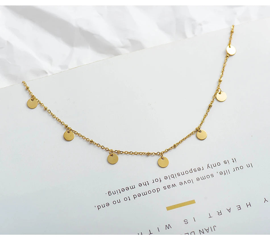 Wild & Free Stainless Steel Round Gold Plated Disc Choker Necklace For Women