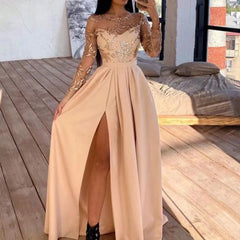 Evening wear Dresses: Women Dress O-Neck High Split Bronzing Maxi Dress