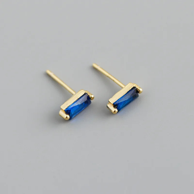 WANTME 925 Sterling Silver Colorful Square Shiny Zircon Beads Piercing Stud Earrings for Women Fashion Gothic Exquisite Jewelry