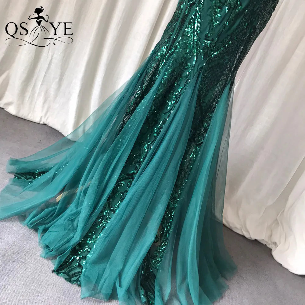 Evening wear Dresses: Green Sequined Long Mermaid Prom Dress