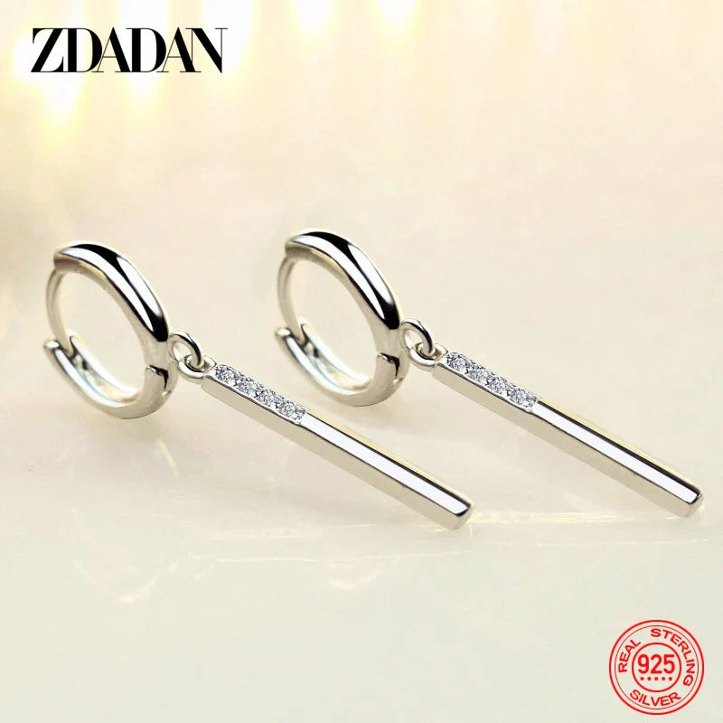 ZDADAN 925 Sterling Silver Long Drop Earrings For Women Fashion Wedding Party Jewelry Gift