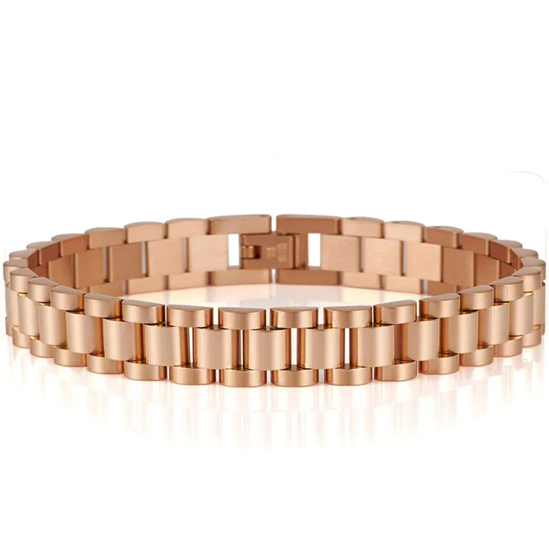 10MM Watchband Style Men's Bracelets For Women Man Ladies Gold Color Stainless Steel Mannen Armband Male Jewelry Accessories New