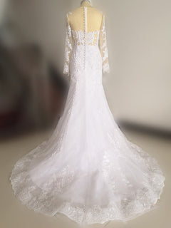 Wedding Dress Mermaid Illusion Bodice vestido de noiva Long Sleeve