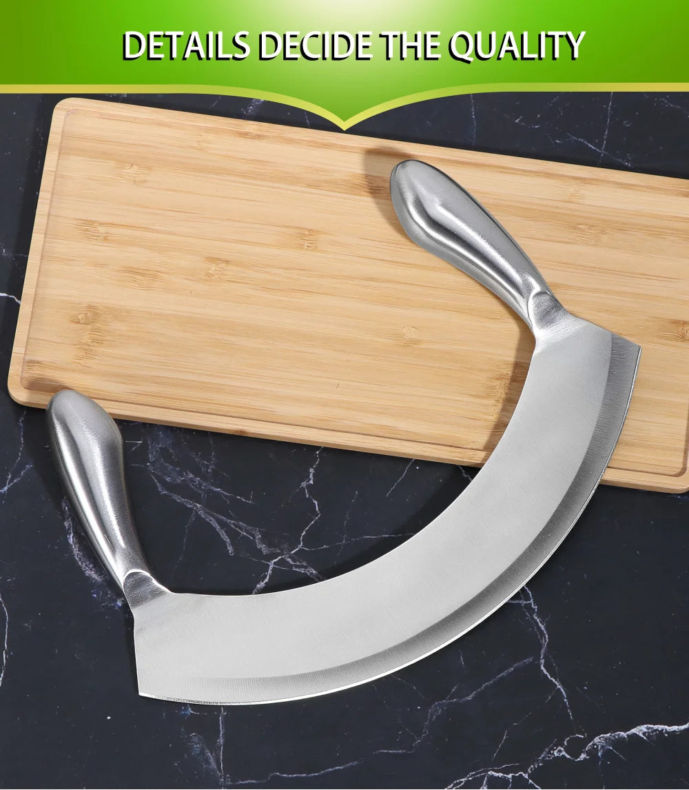 8.5 Inch Stainless Steel Mezzaluna Knife Pizza Cutter Fruit Vegetable Salad Chopper