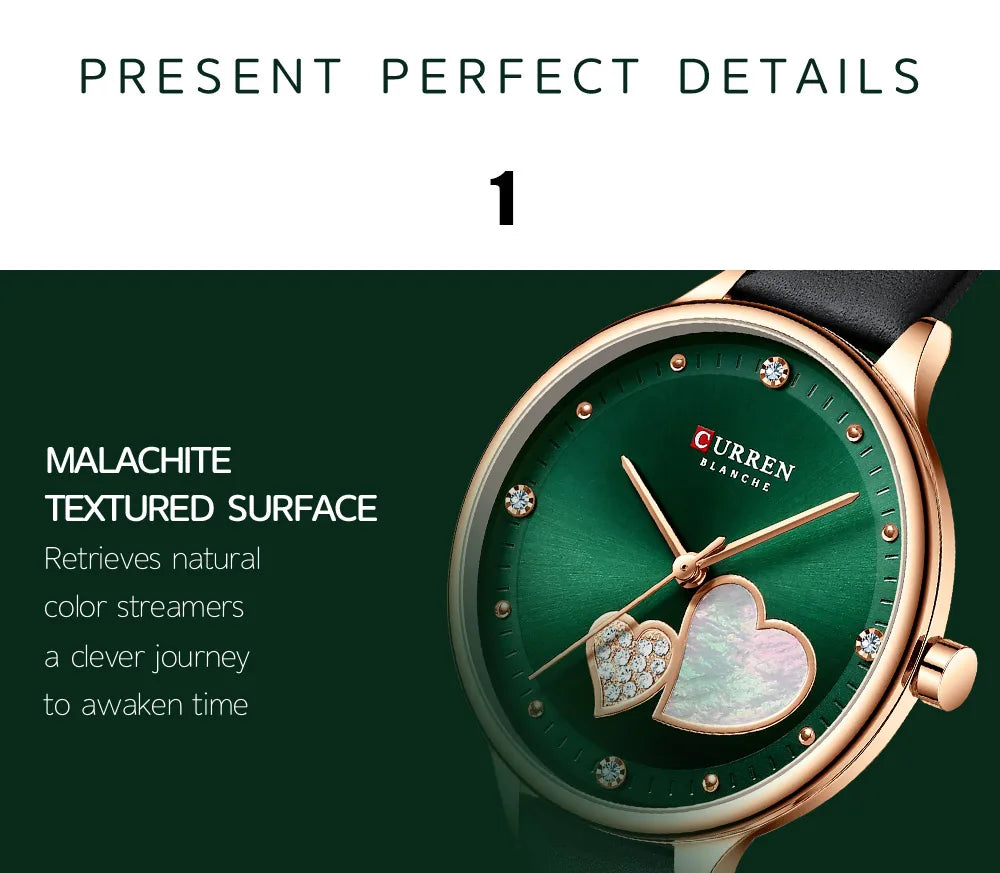 CURREN Watches Women Fashion Leather Quartz Wristwatch Charming Rhinestone Female Clock Zegarki Damskie