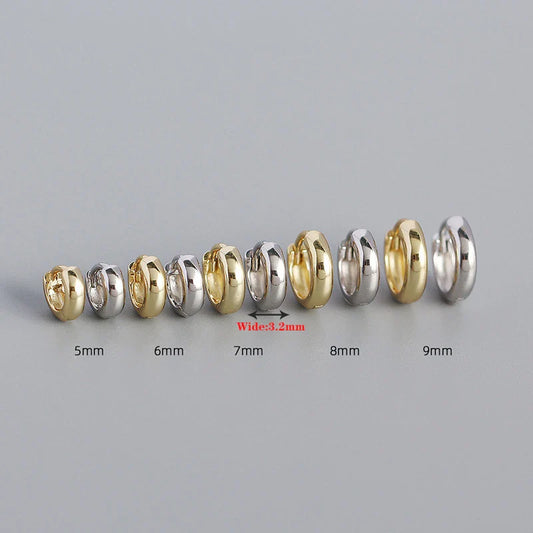 WANTME 925 Sterling Silver Minimalism Punk Rock Wide Hoop Earrings for Women Men Fashion Gothic Bohe Huggie Ear Buckle Jewelry