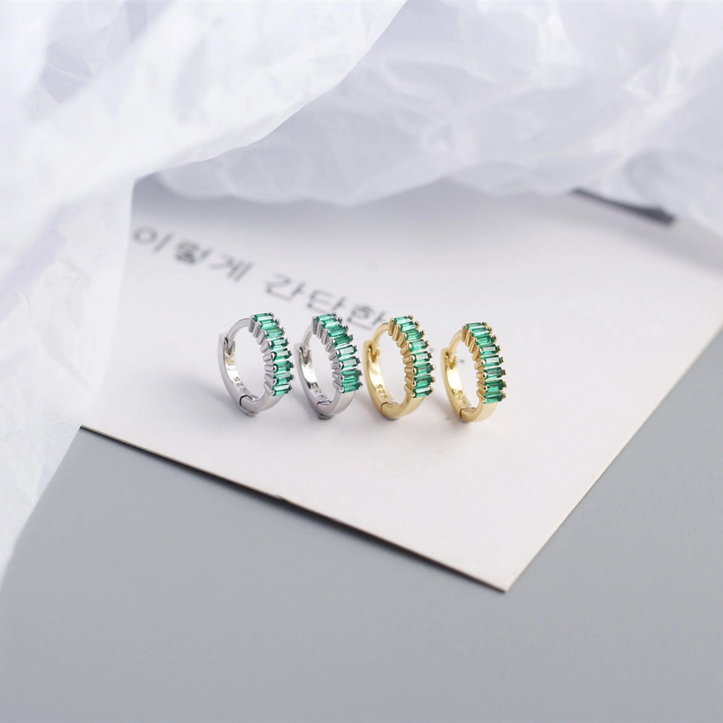 925 Sterling Silver Earring Fashion Rectangle Color Zircon Round Ear Ring Ear Bone Wild Trend Sweet Simple Women Girl Ear Jewelr