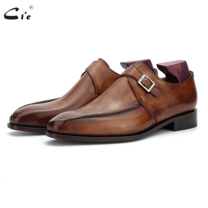 cie Blake Men Office Dress Shoes Formal Leather Elegant Social Business Leather Sole Monk Straps Dark Brown Leather Shoes MS188
