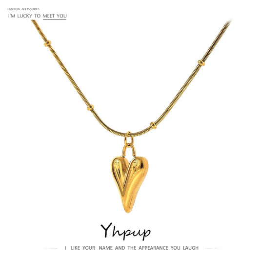 Temperament Heart Pendant Chain Necklace for Women Stainless Steel Stylish