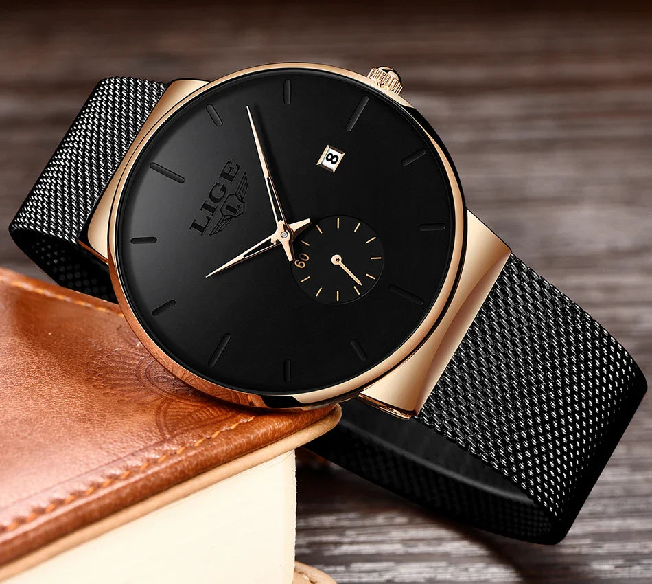 LIGE Ultra Thin Fashion Casual Ladies Watches Elegant Luxury Waterproof Business Quartz Watch for Women Gift Auto Calendar Clock