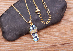 Pave CZ Rhinestone Enamel Slipper Pendant For Women Blue Evil Eye Necklace