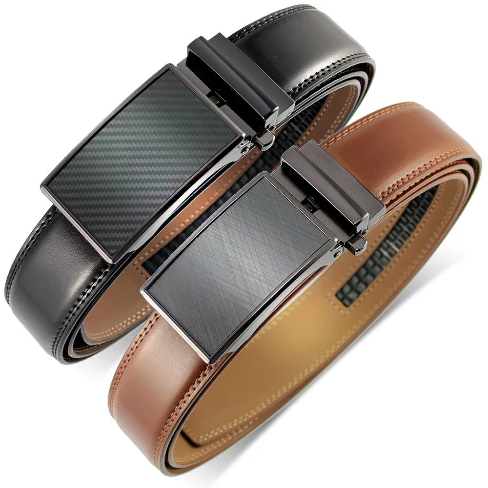 Mens Leather Belt  Automatic Genuine Leather Belts Belt Male Leisure Fashion Ratchet Belts for Men Pants Waistband Ремень