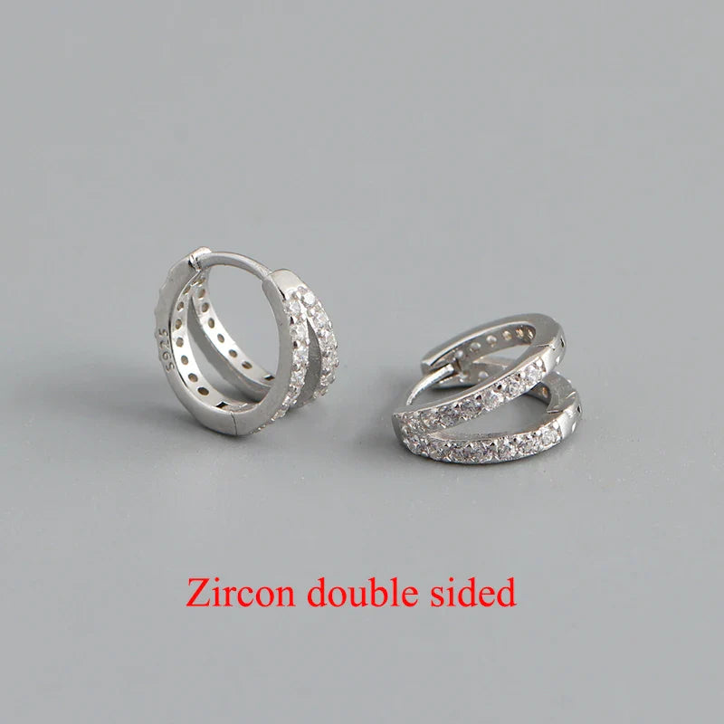 WANTME 925 Sterling Silver Simple Glossy Double Ear Buckle for Women Unique Charm Party Hoop Earrings Fine Jewelry Accessories