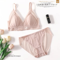 Bra Set 100%Real Silk and Lace Wire Free Comfort Bras and Panties