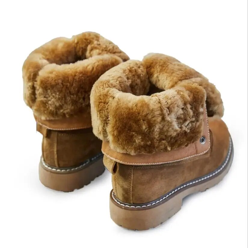 Women's Warm Boots Winter Genuine Leather Fur Snow Boots Women