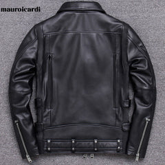 Spring Black Pu Leather Motorcycle Jacket for Men Style Long Sleeve