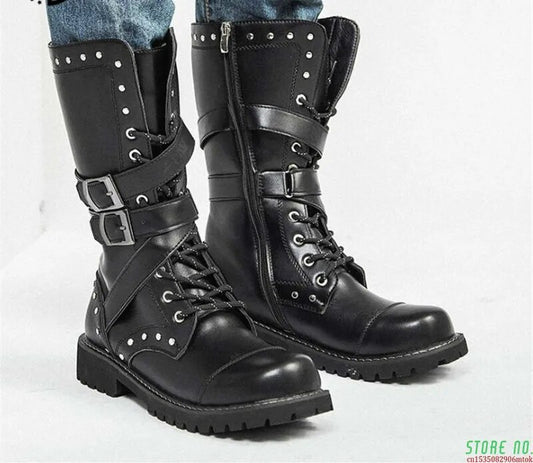 High Top Desert Tactical Military Boots Mens Leather Motorcycle Boots Army Combat Boots