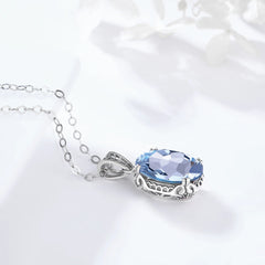 Unique 925 Sterling Silver Necklace Aquamarine Gemstone Pendant Necklaces with Chain