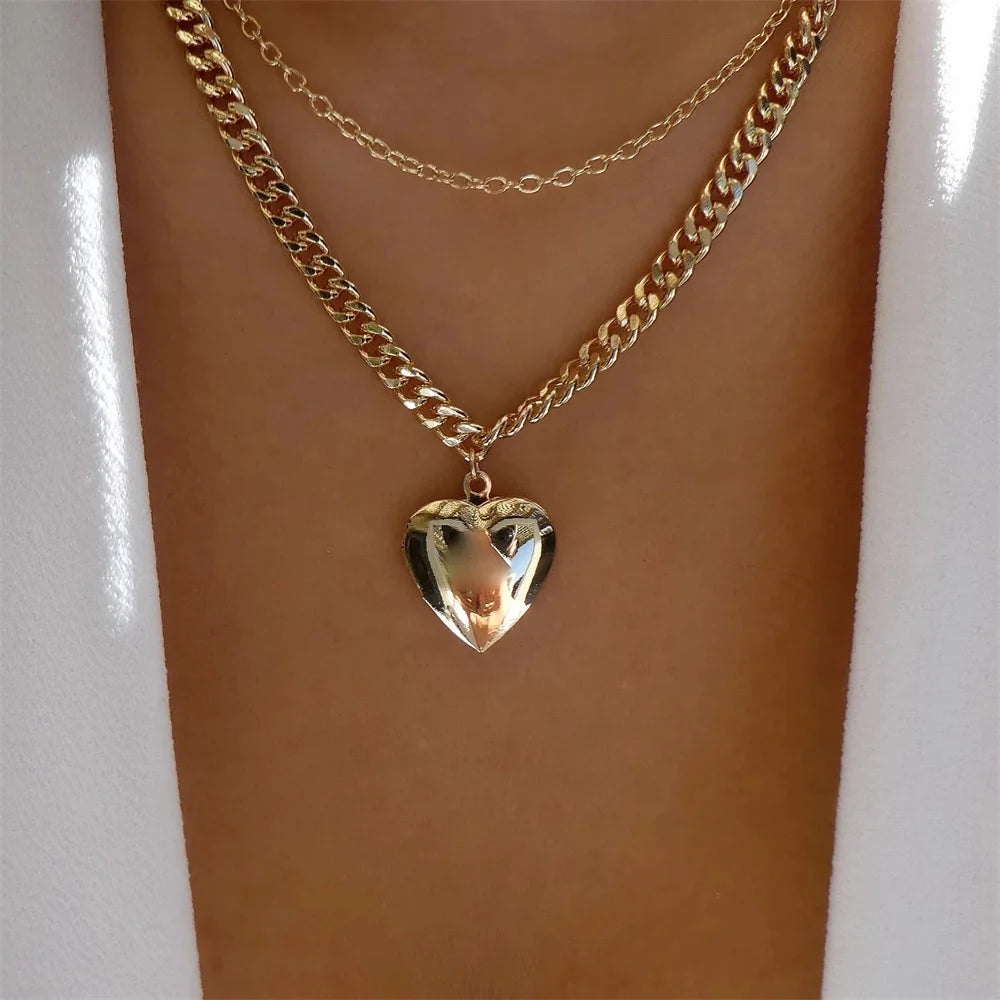 Bls-miracle Boho Fashion Gold Color Heart-Shaped Necklace For Women Trendy