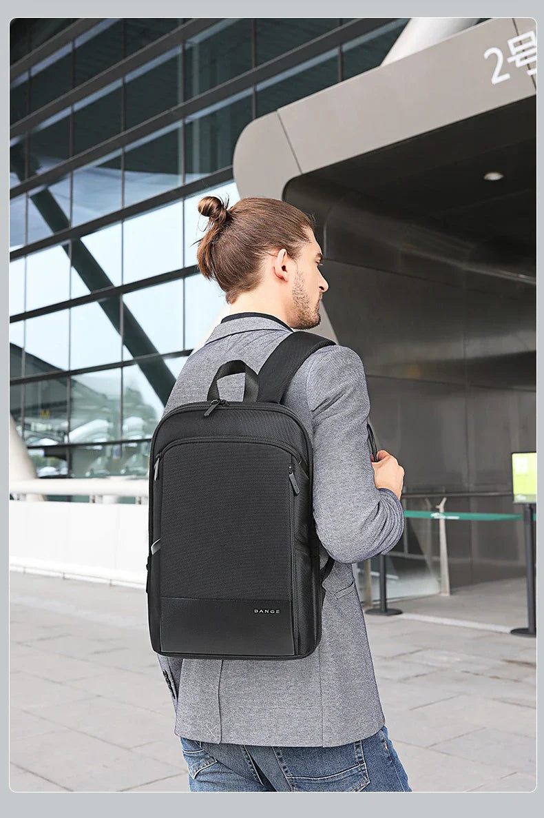 BANGE Slim Men Business Expandable Waterproof 15.6" Laptop Backpack Fashion Male Travel Light Scalable Shoulder Bags for Men