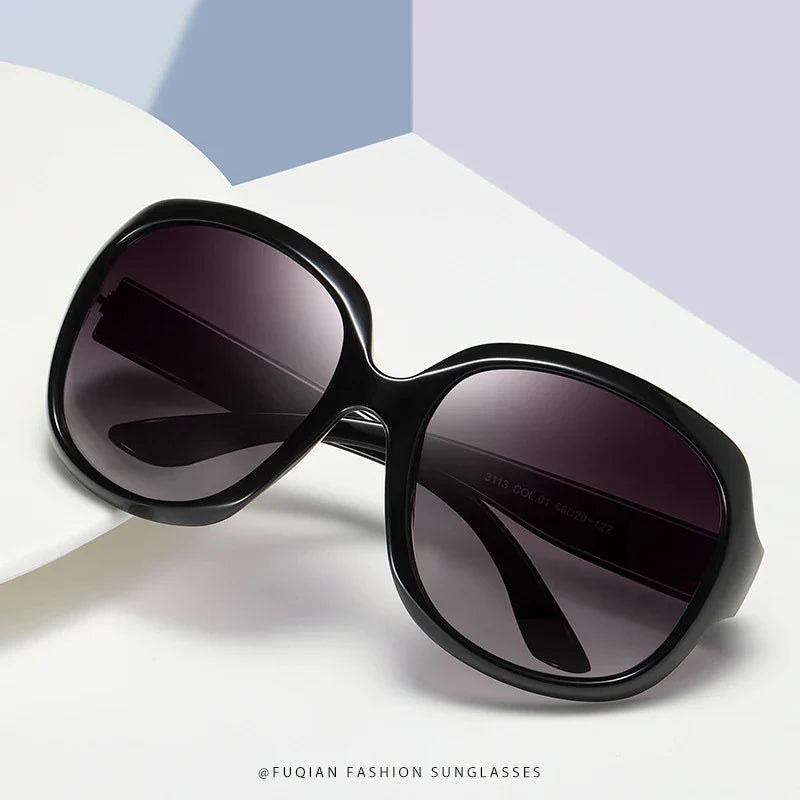 FUQIAN Brand Design Elegant Polarized Oversized Round Sunglasses Women Simple Fashion Big Plastic Ladies Sun Glasses UV400